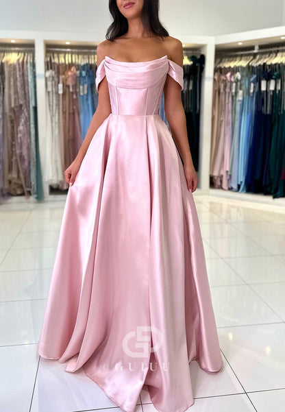 Charming A-Line Off-Shoulder Empire-Waist Corset Satin Prom Dress