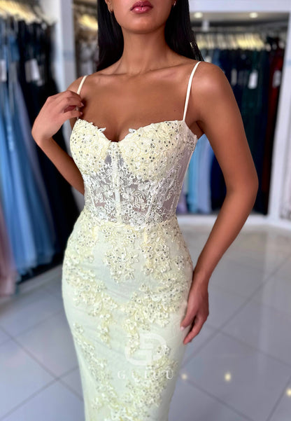 Sheath Spaghetti Straps Sweetheart Corset Tulle Prom Dress