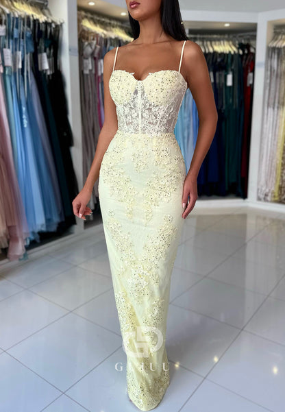 Sheath Spaghetti Straps Sweetheart Corset Tulle Prom Dress