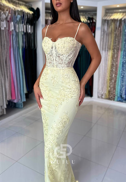Sheath Spaghetti Straps Sweetheart Corset Tulle Prom Dress
