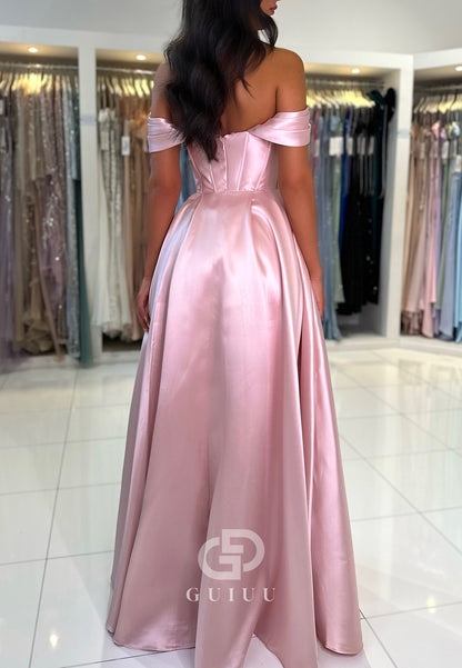 Charming A-Line Off-Shoulder Empire-Waist Corset Satin Prom Dress