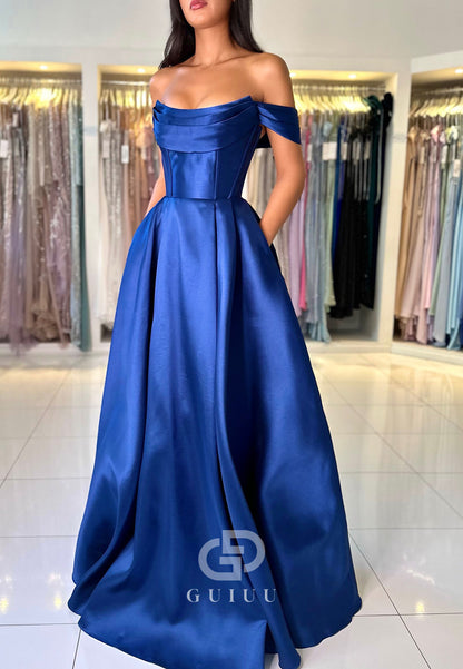 Charming A-Line Off-Shoulder Empire-Waist Corset Satin Prom Dress