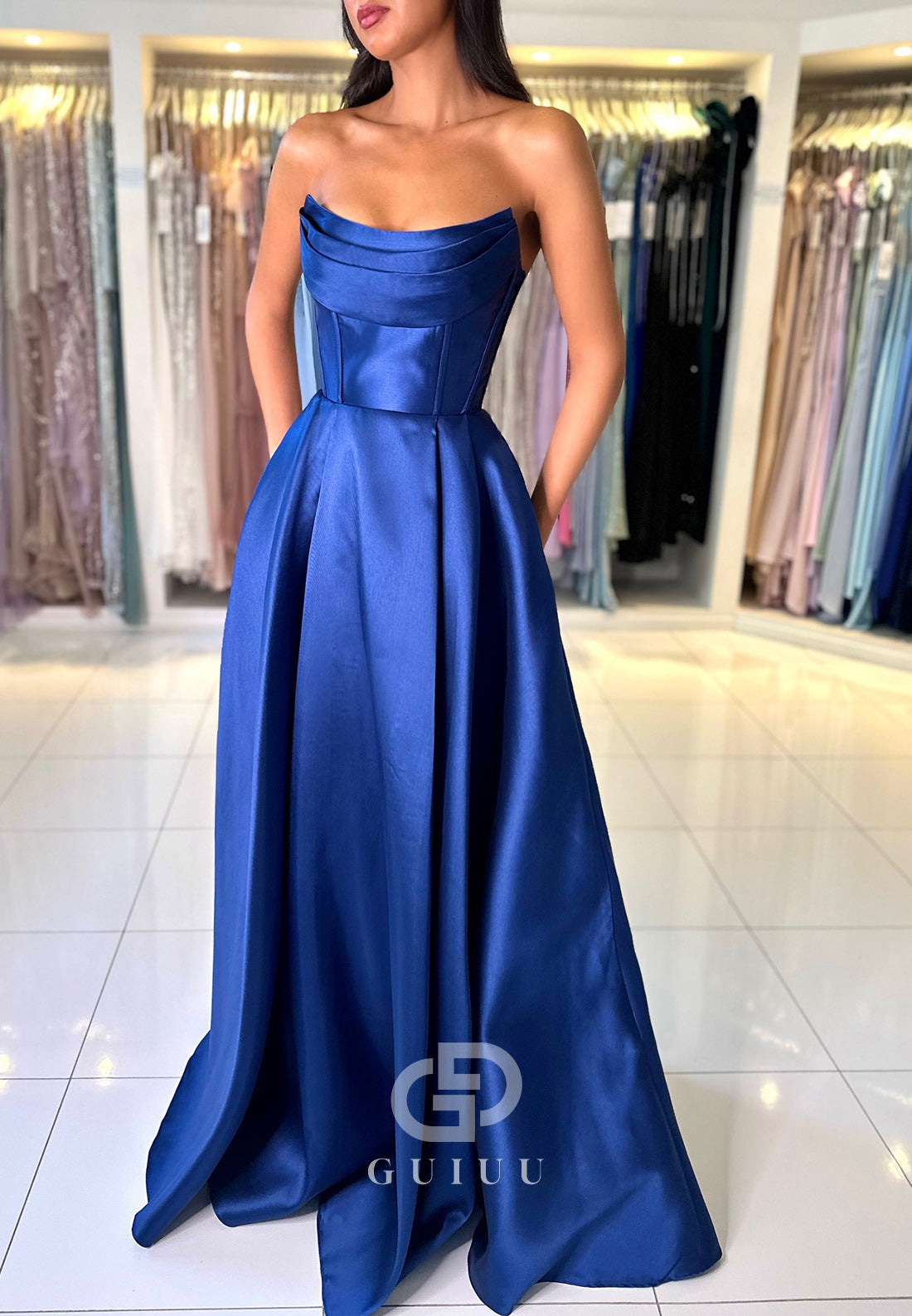 Charming A-Line Off-Shoulder Empire-Waist Corset Satin Prom Dress