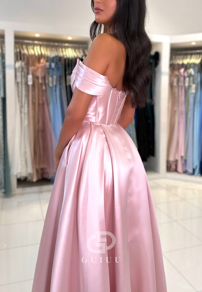 Charming A-Line Off-Shoulder Empire-Waist Corset Satin Prom Dress