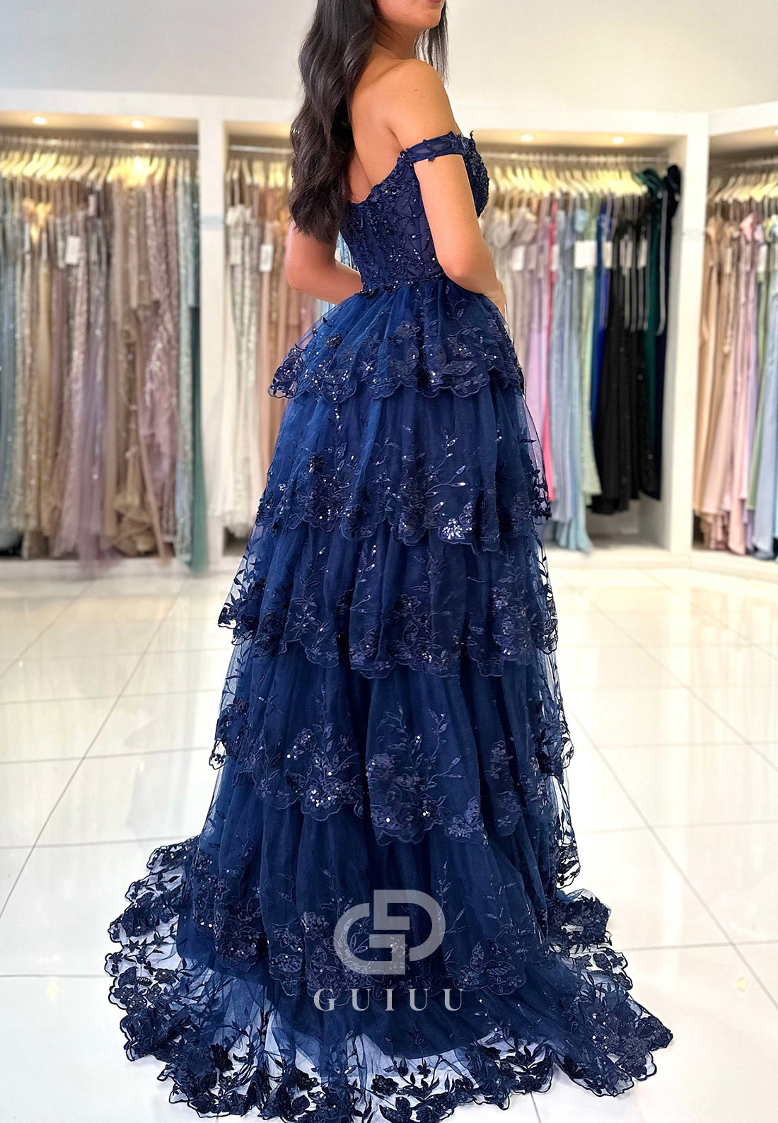 A-line Off-Shoulder Sleeveless Prom Dress with Slit Ruffles Party Dress