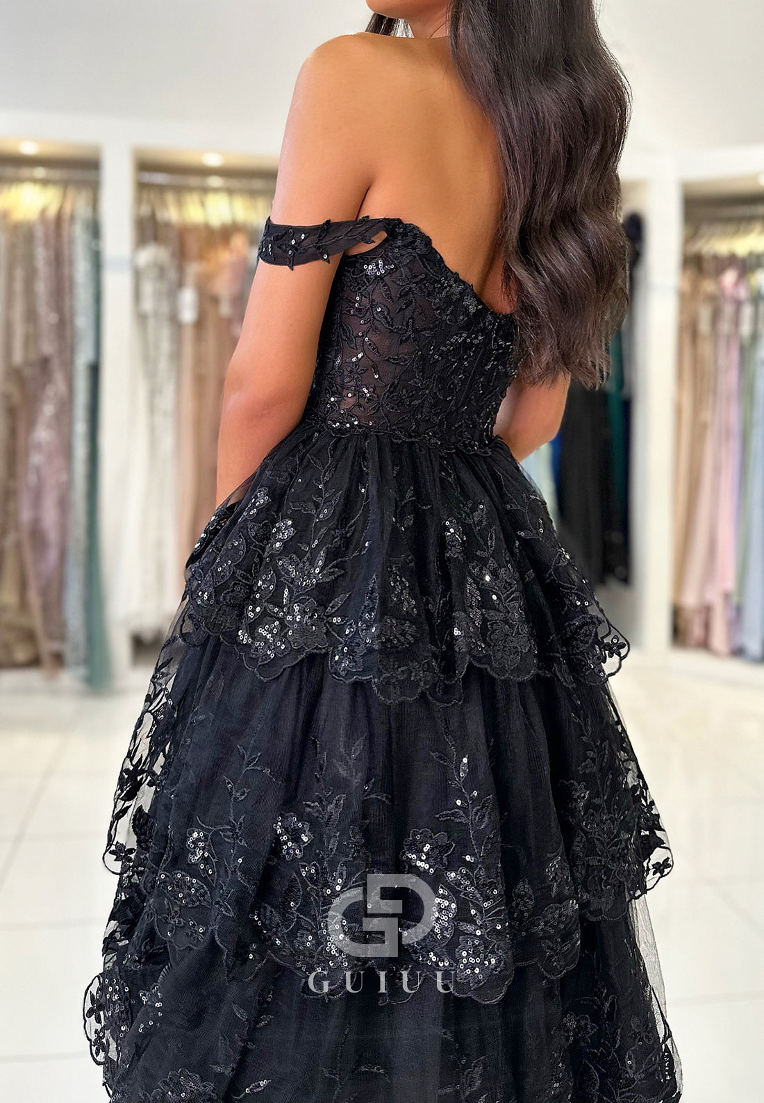 A-line Off-Shoulder Sleeveless Prom Dress with Slit Ruffles Party Dress