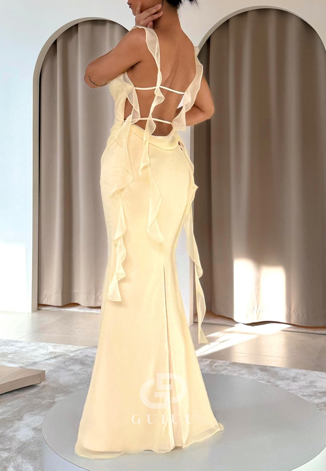 Spaghetti Straps Square Backless Floor-Length Prom Dress