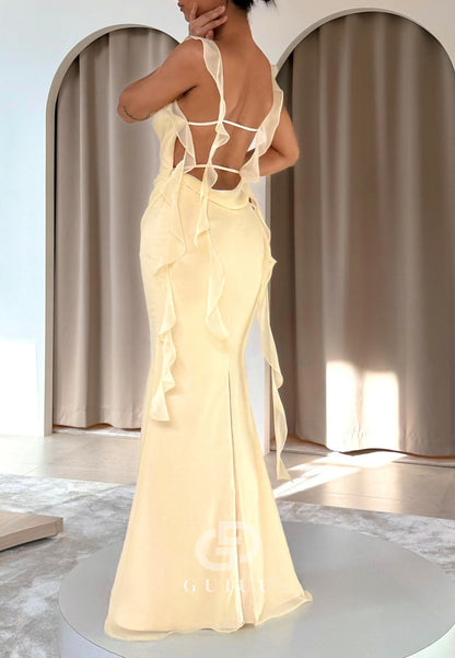 Spaghetti Straps Square Backless Floor-Length Prom Dress