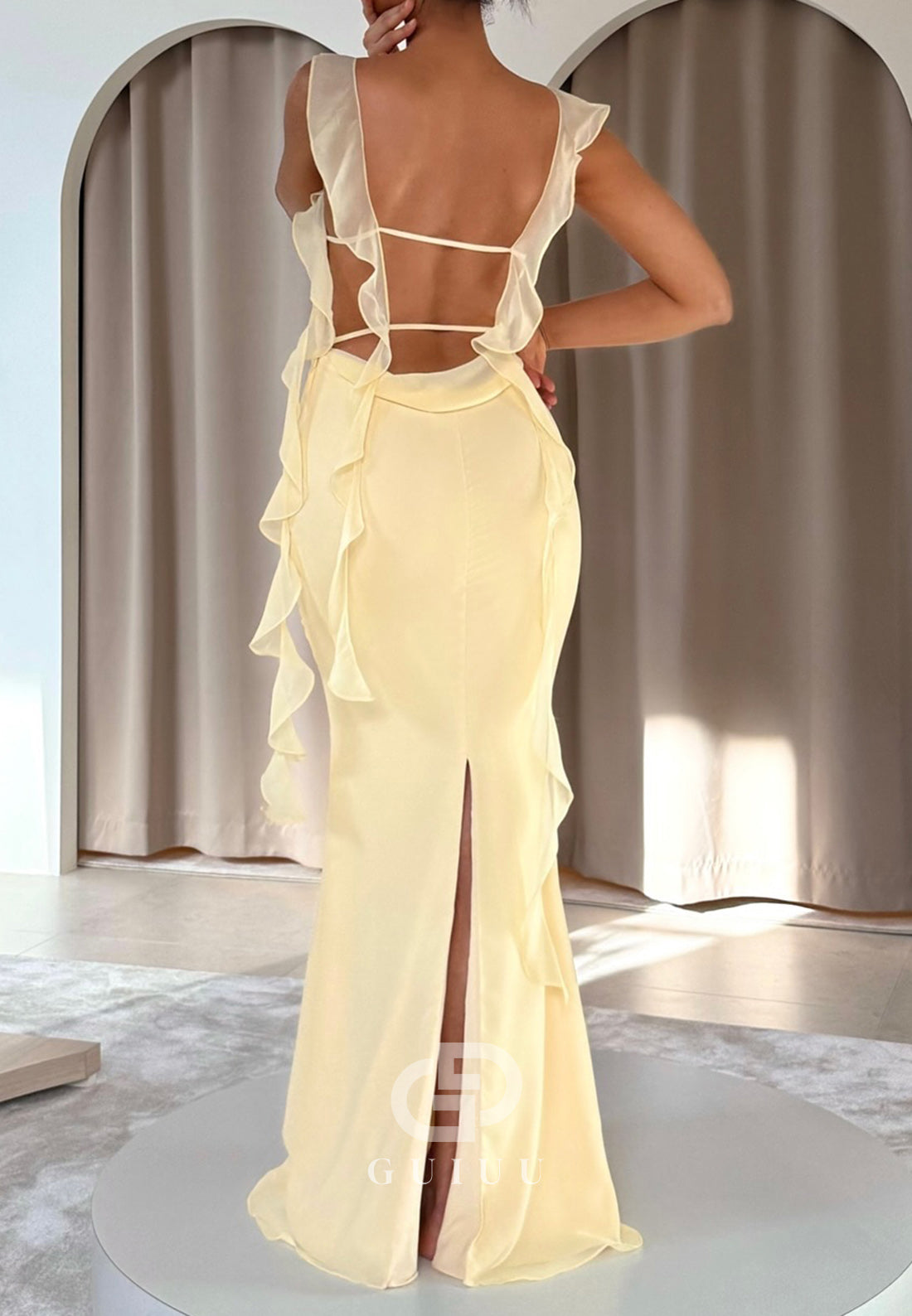 Spaghetti Straps Square Backless Floor-Length Prom Dress