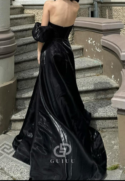 Black Off-Shoulder Empire Waist A-Line Prom Dress