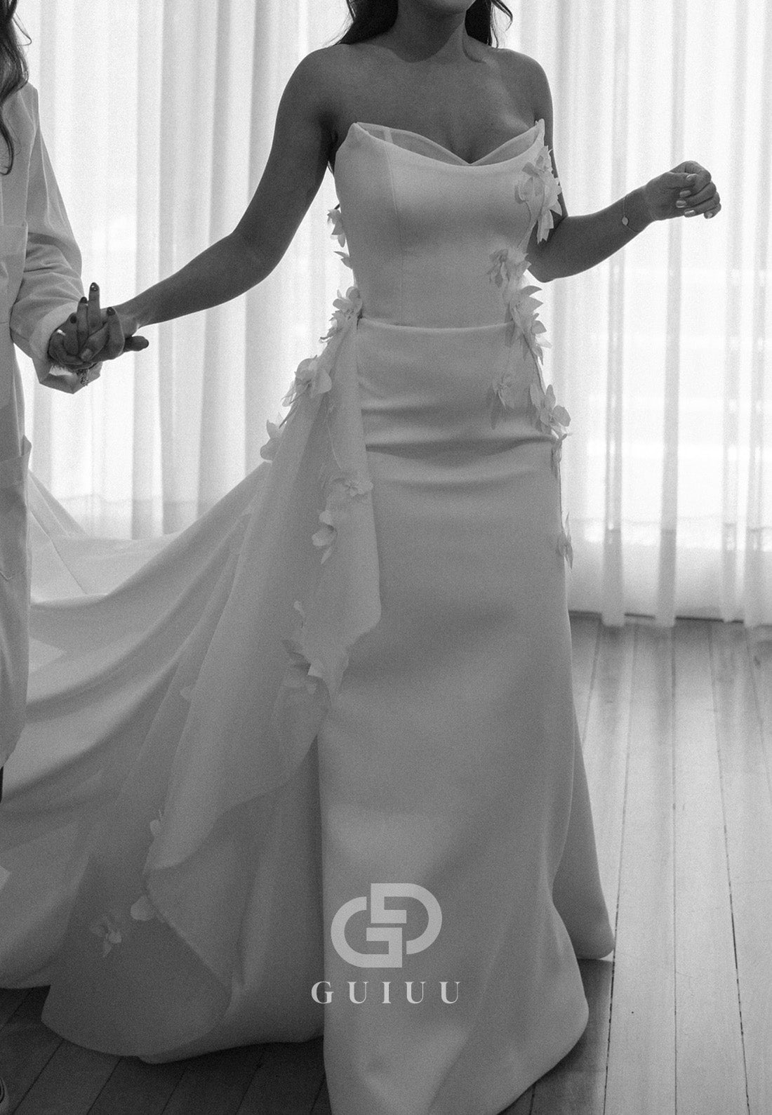 A-Line Sleeveless Strapless Ruched Sweep Train Wedding Dress