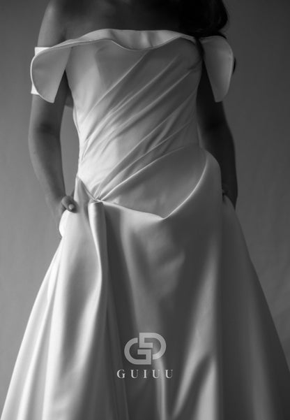 A-Line Off-Shoulder Sleeveless Ruched Wedding Dress