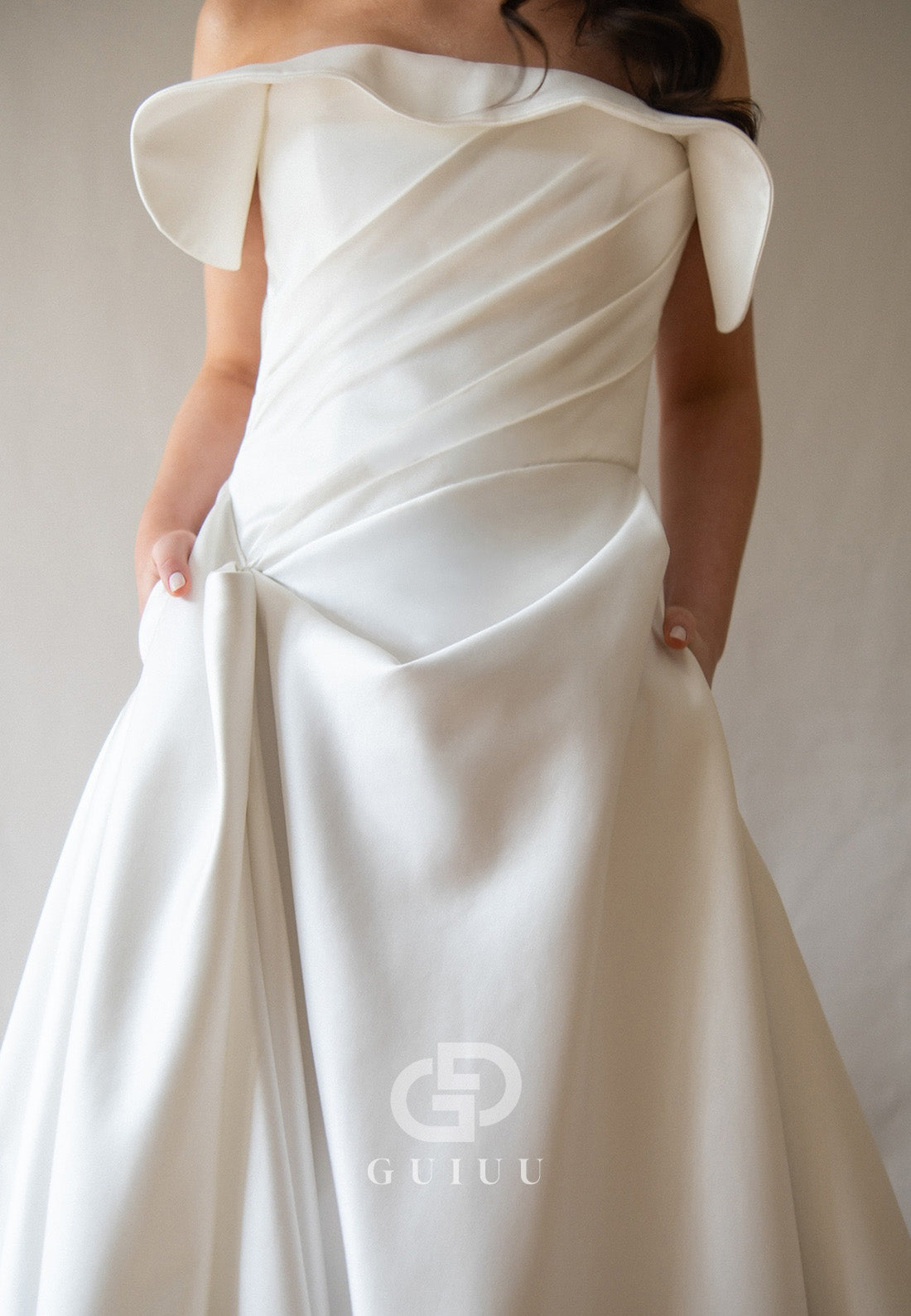 A-Line Off-Shoulder Sleeveless Ruched Wedding Dress