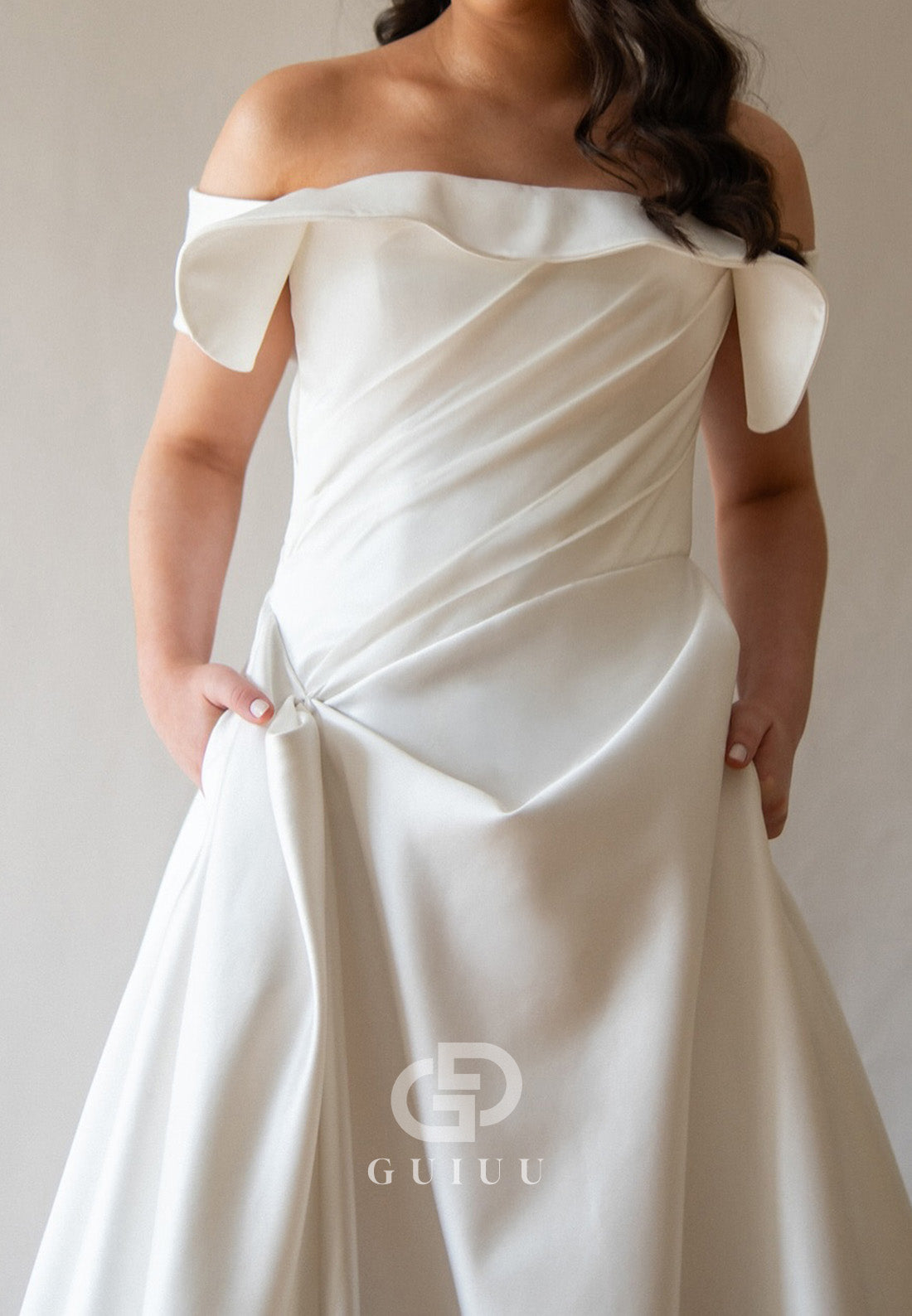 A-Line Off-Shoulder Sleeveless Ruched Wedding Dress