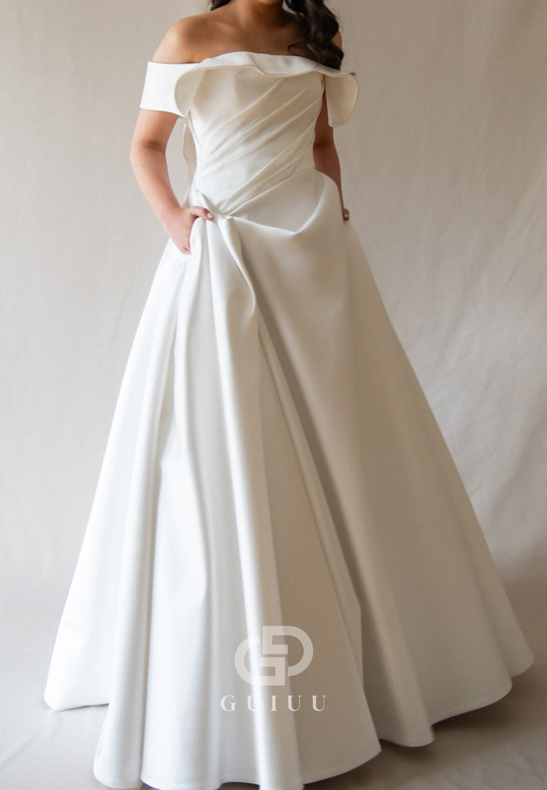 A-Line Off-Shoulder Sleeveless Ruched Wedding Dress