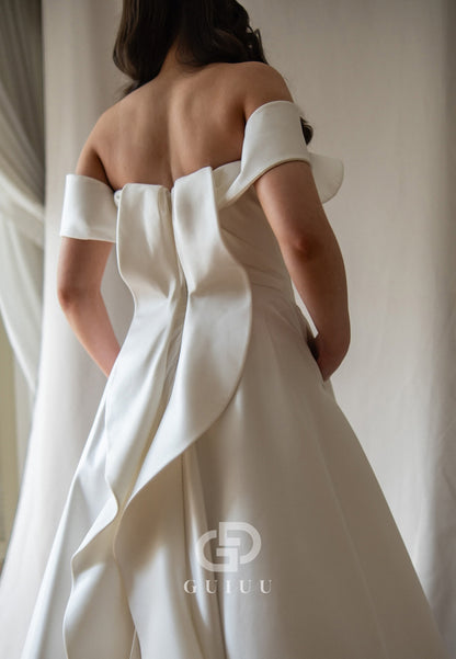 A-Line Off-Shoulder Sleeveless Ruched Wedding Dress