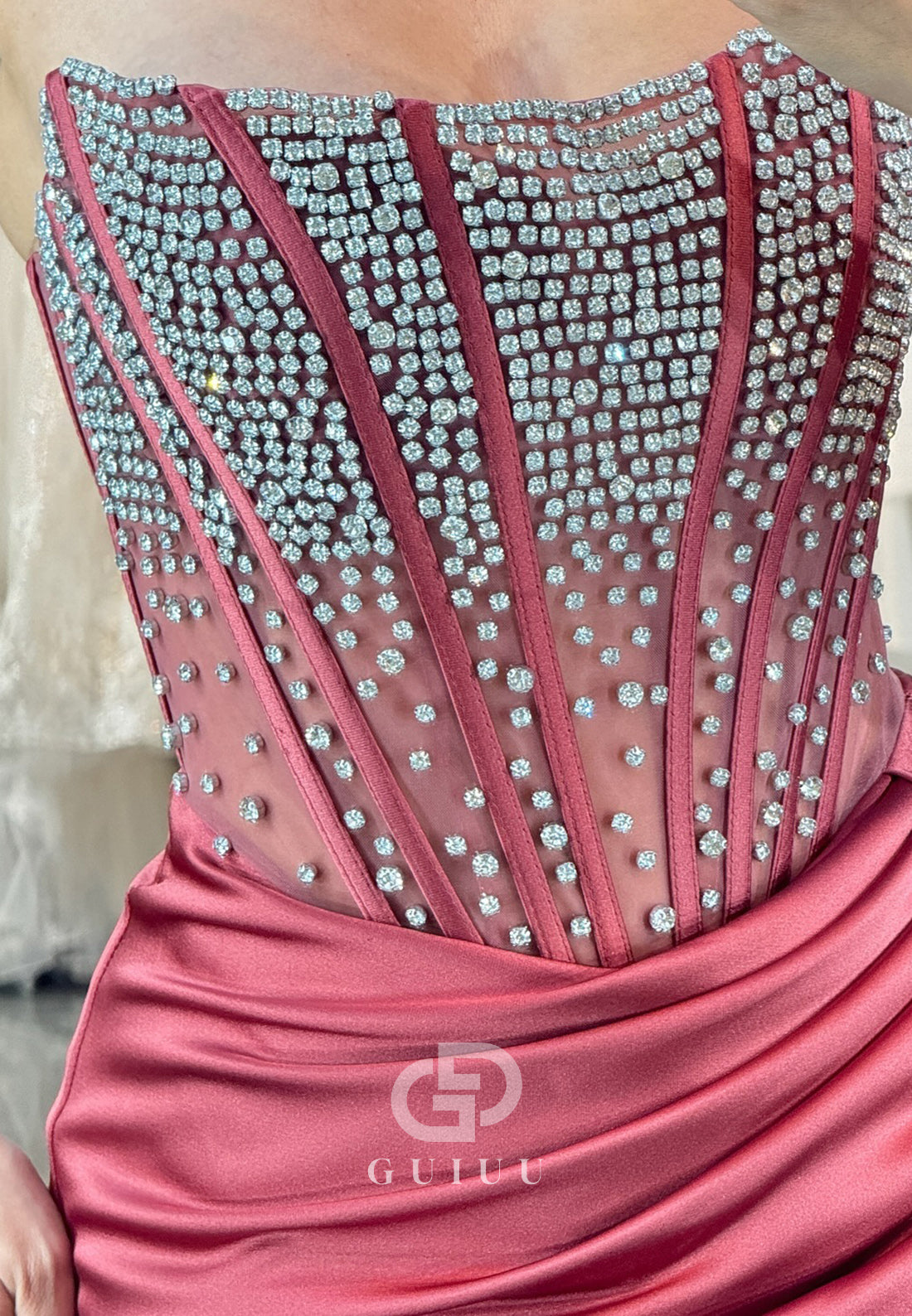 Flamingo Strapless Sleeveless Sequins Ruched Evening Dress