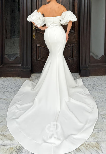 Simple Off-Shoulder Short Sleeves Mermaid Wedding Dress