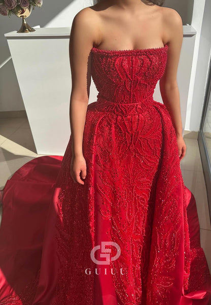 Charming A-Line Strapless Sleeveless Sequins Evening Dress