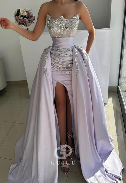 Sparkly Sheath Sleeveless Strapless Beads Evening Dress