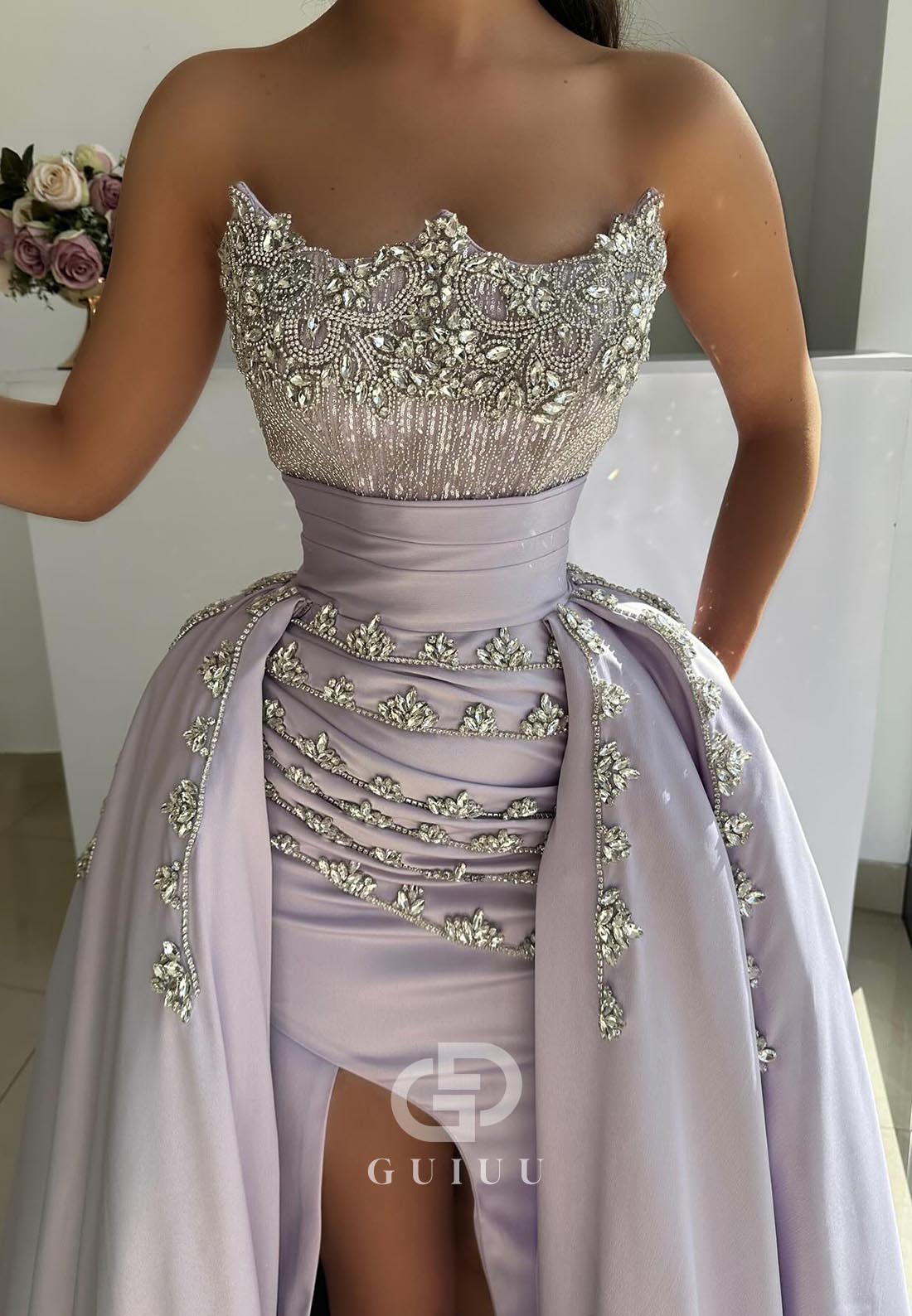 Sparkly Sheath Sleeveless Strapless Beads Evening Dress