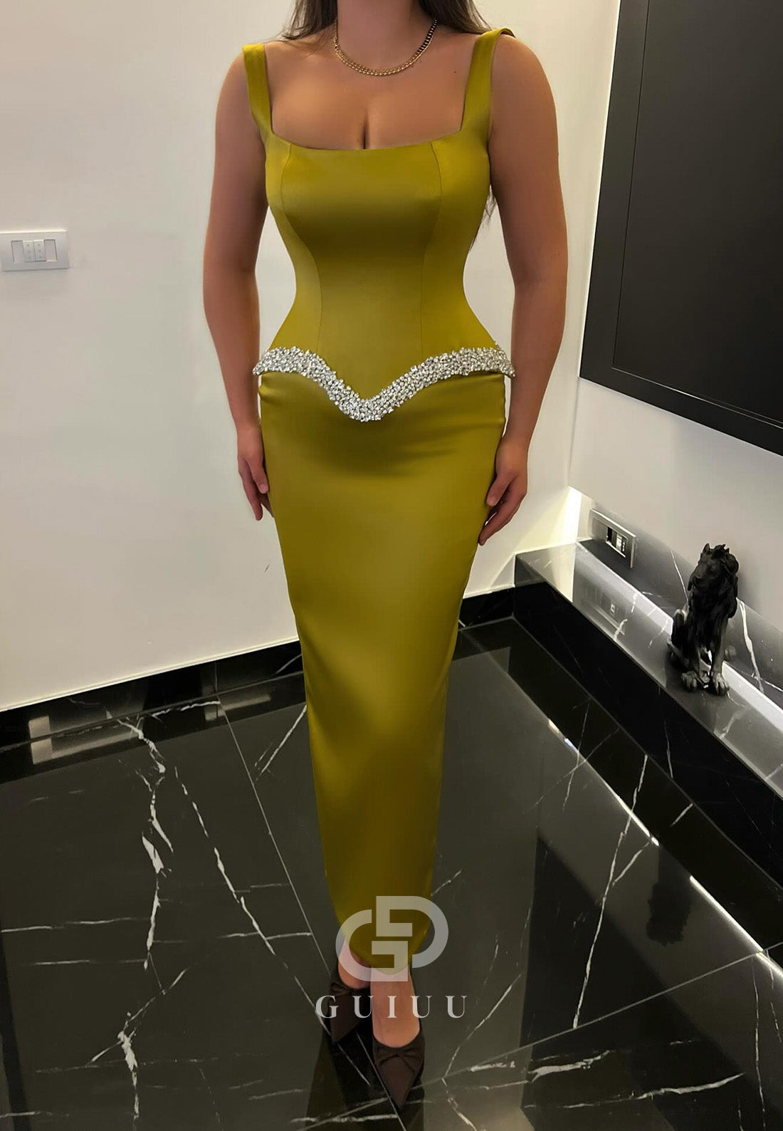 Sheath Spaghetti Straps Scoop Pearls Ruched Prom Dress