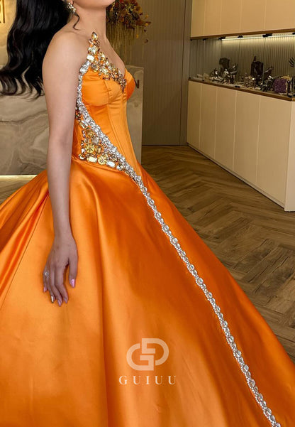 Papaya Sleeveless Strapless Beads A-Line Evening Dress