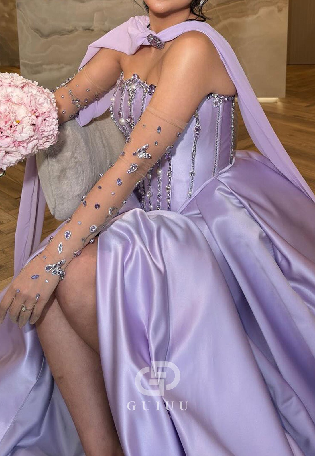 Lilac A-Line Sweetheart Sleeveless Sequins Evening Dress