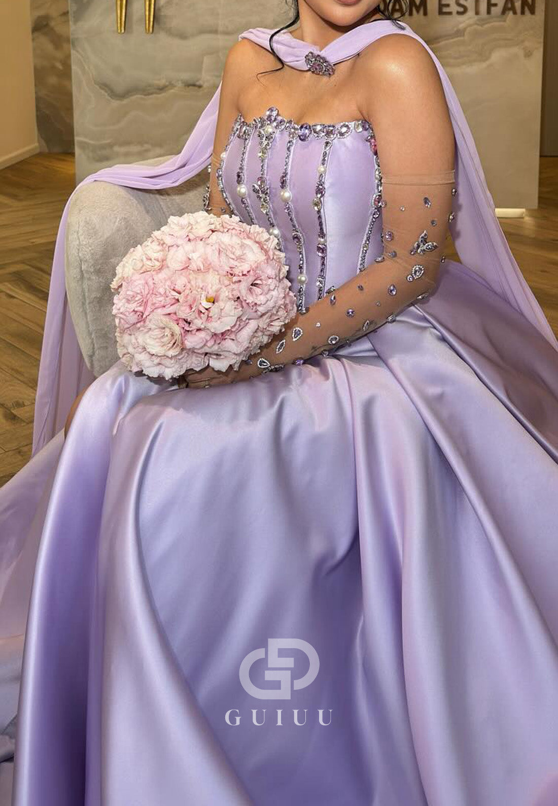 Lilac A-Line Sweetheart Sleeveless Sequins Evening Dress