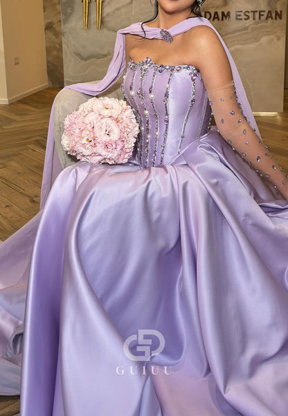 Lilac A-Line Sweetheart Sleeveless Sequins Evening Dress