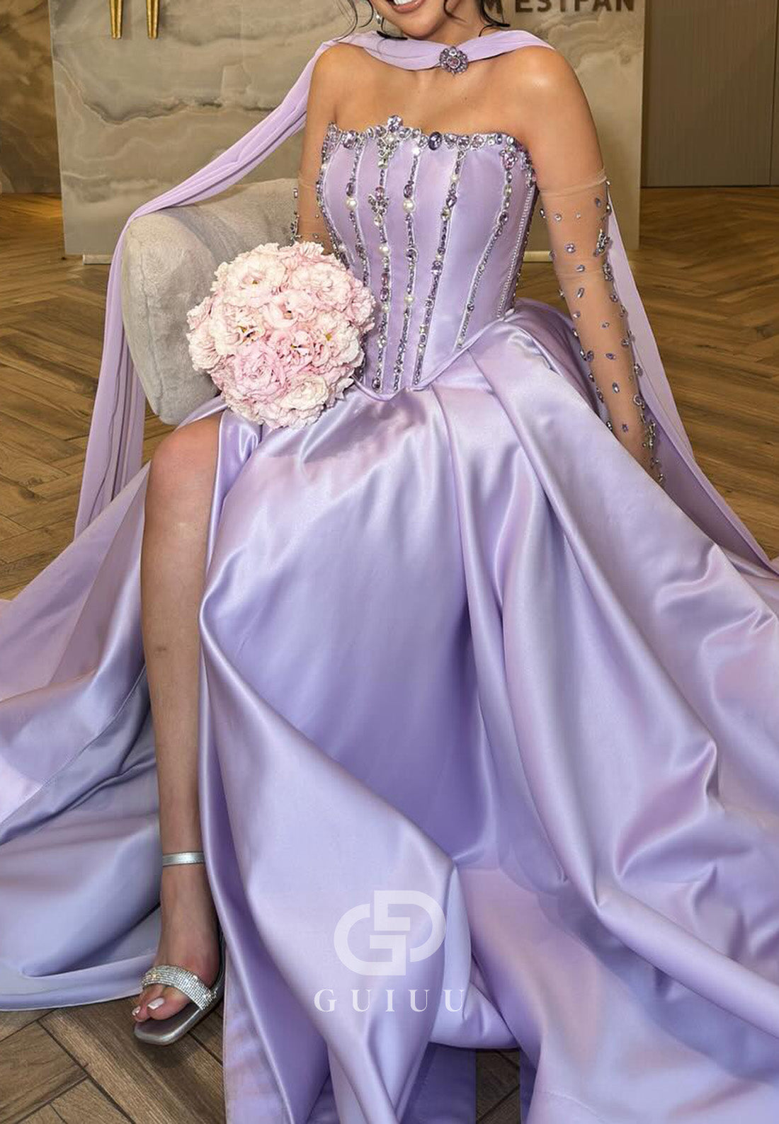 Lilac A-Line Sweetheart Sleeveless Sequins Evening Dress