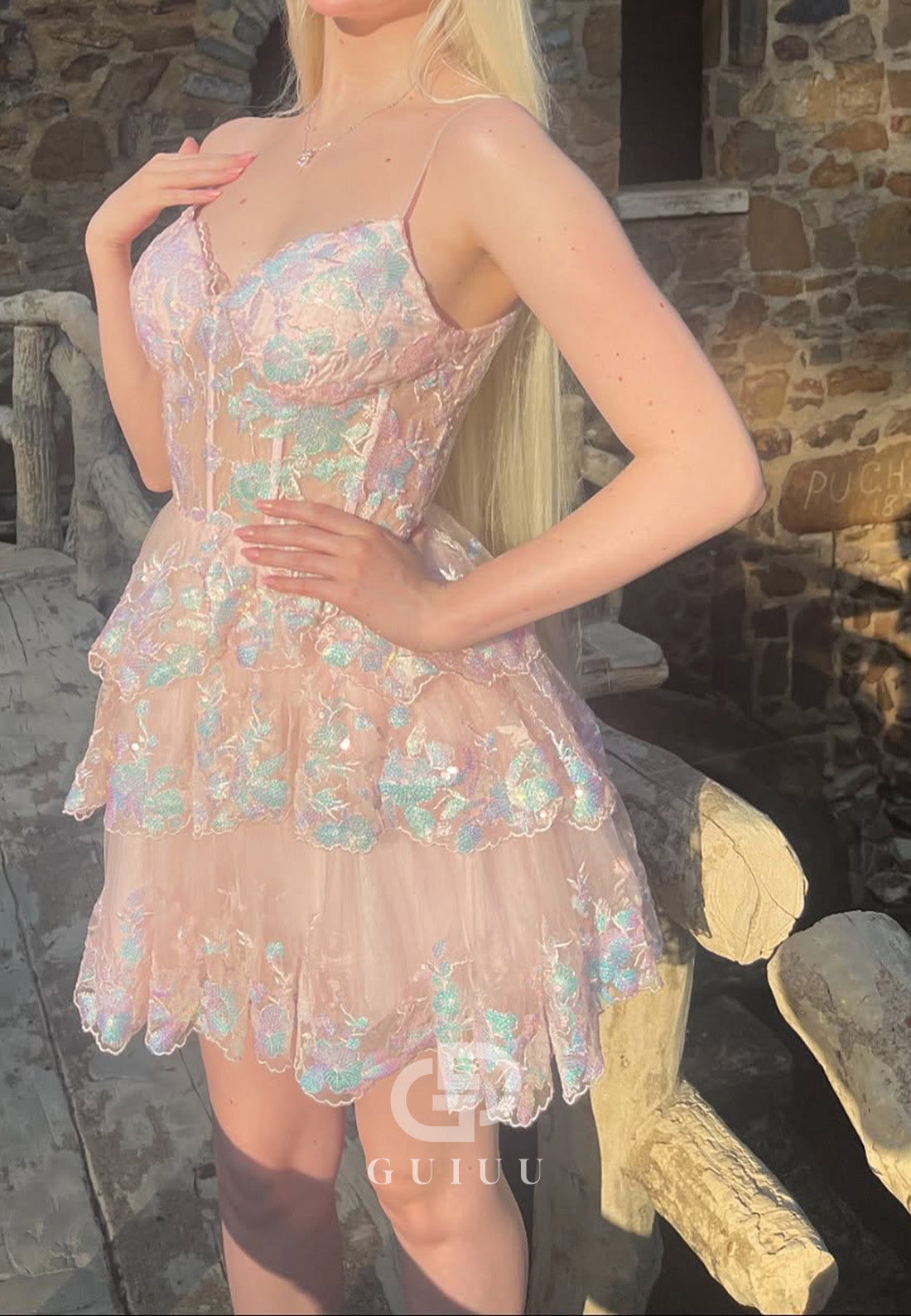 Charming A-Line Spaghetti Straps Sweetheart Ruffles Homecoming Dress