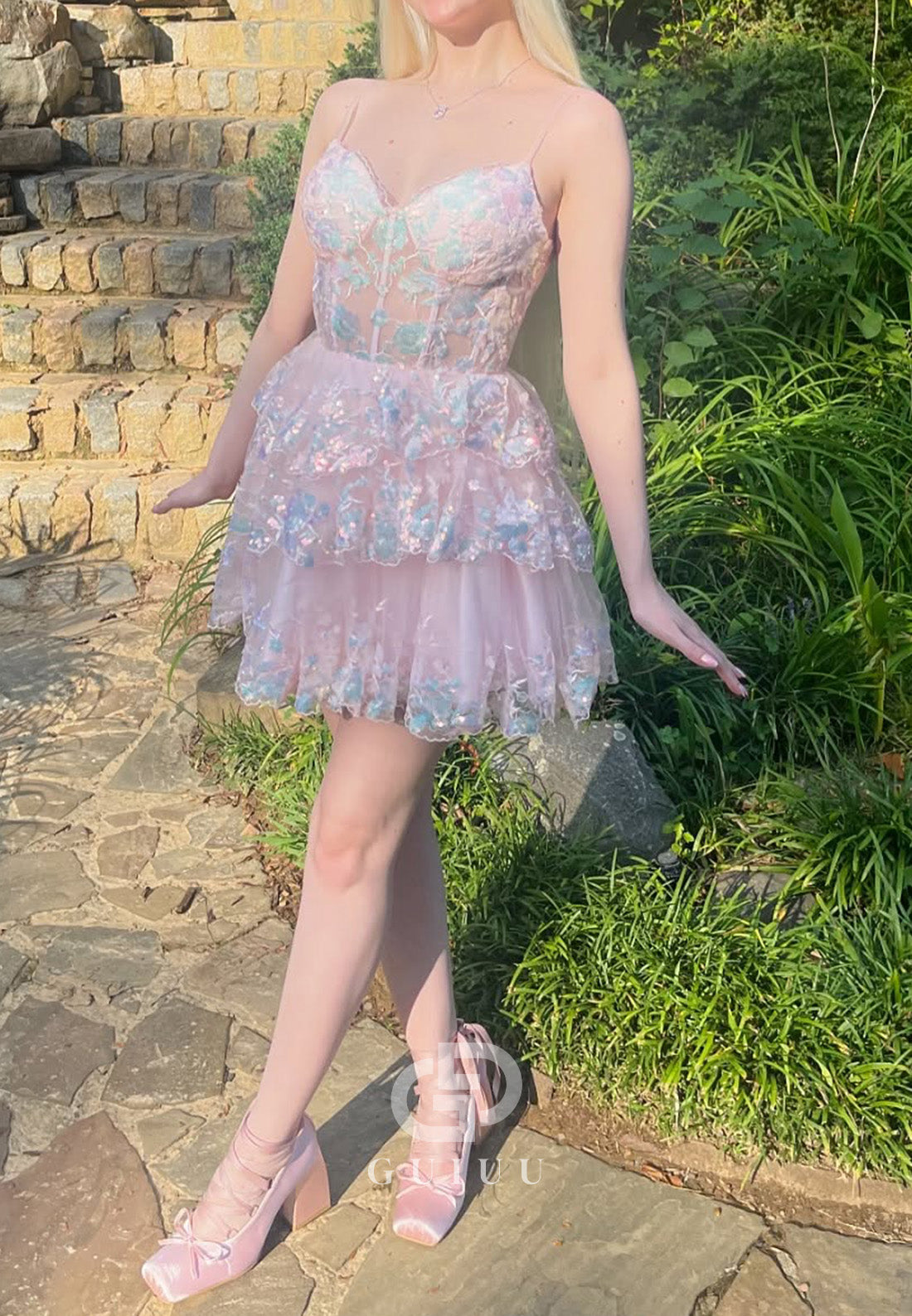 Charming A-Line Spaghetti Straps Sweetheart Ruffles Homecoming Dress