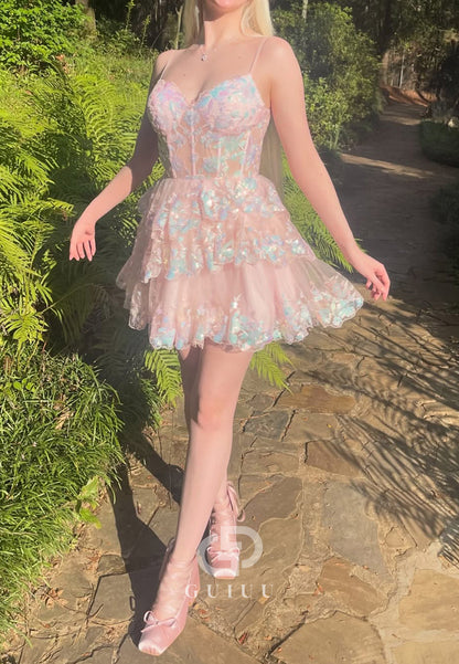 Charming A-Line Spaghetti Straps Sweetheart Ruffles Homecoming Dress