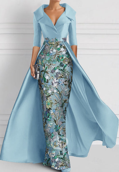 Charming Sheath V-Neck Half Sleeves Appliques Mother of the Bride Dress