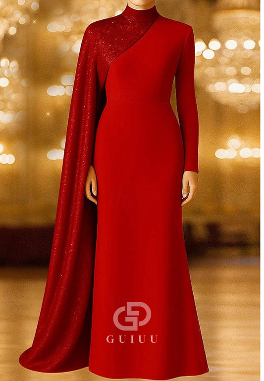 A-Line Sweep Brush Train Ball Gown with Cape Evening Gown