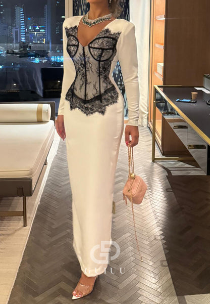 Elegant Long Sleeves Sweetheart Corset A-Line Evening Dress
