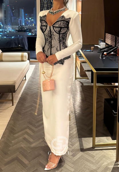 Elegant Long Sleeves Sweetheart Corset A-Line Evening Dress