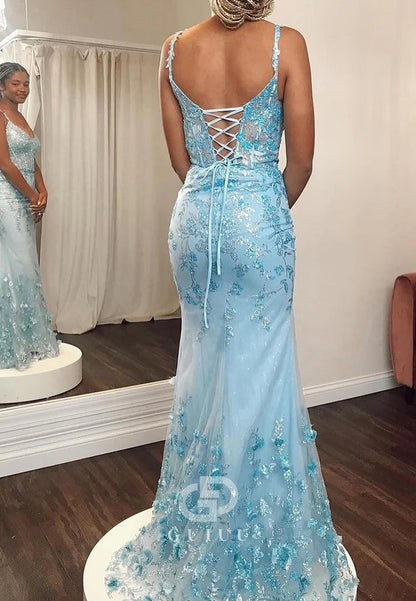 Sky Blue Spaghetti Straps Sweetheart Ruffles Prom Dress