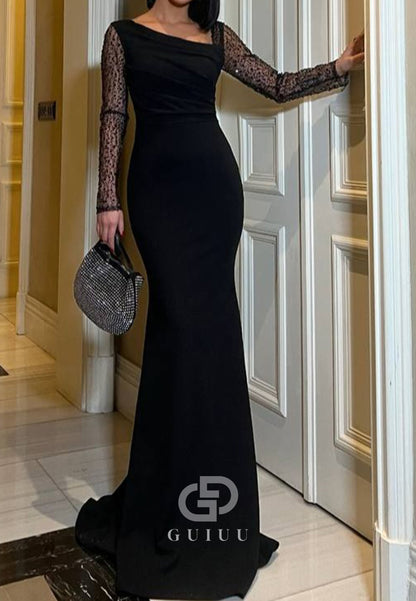 A-Line Long Sleeves Corset Sequins Evening Dress
