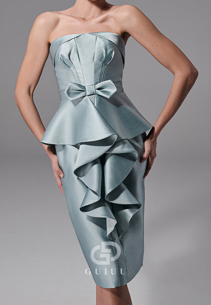 Mist Strapless Sleeveless Ruched Knee-Length Cocktail Dress