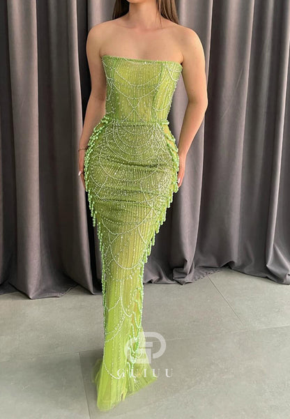 Charming Sleeveless Strapless Sequins Sheath  Evening Dress