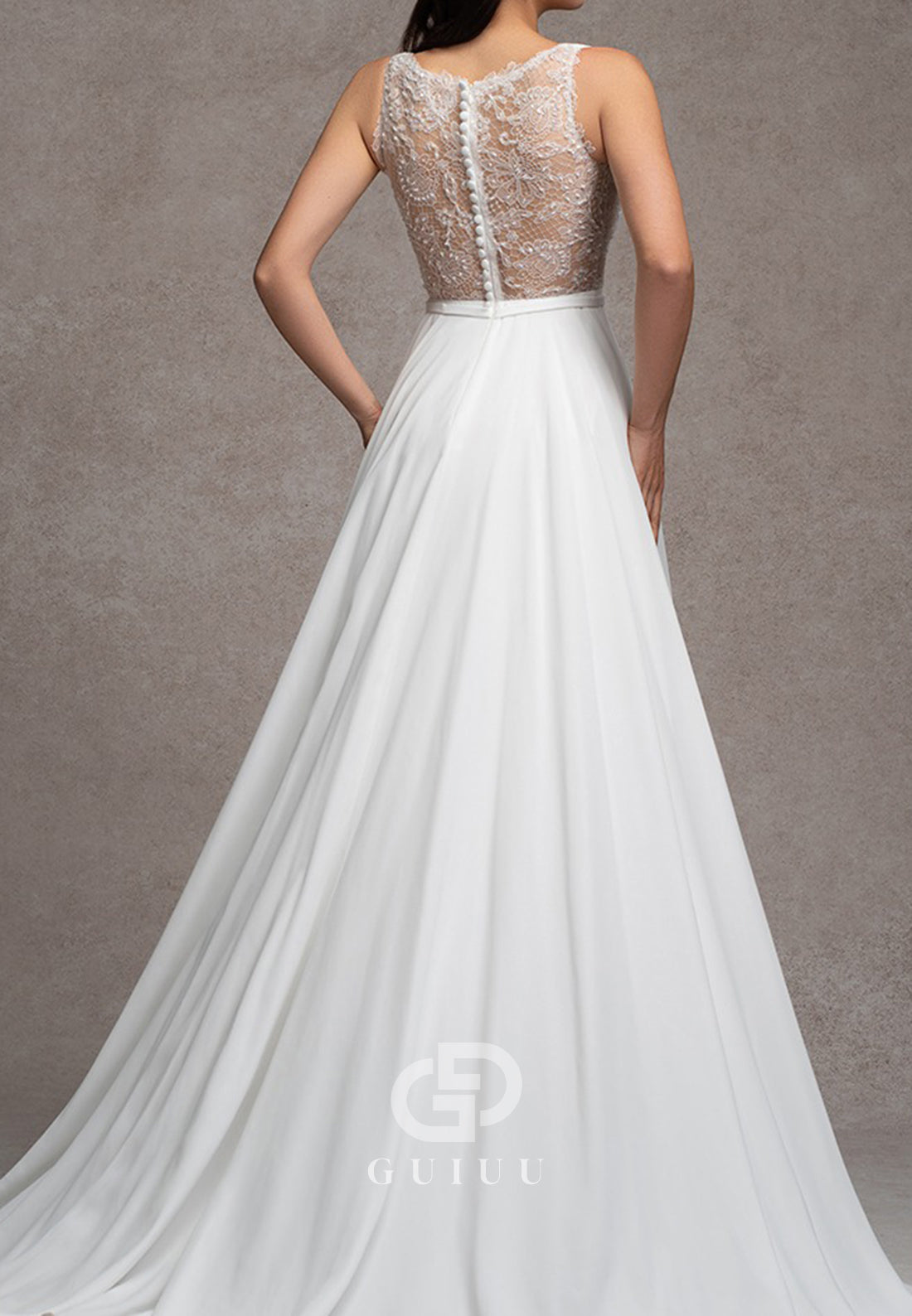 Spaghetti Straps V-Neck Lace Back A-Line Wedding Dress