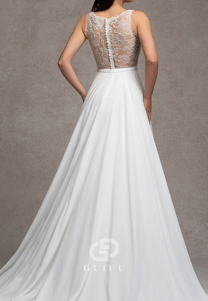 Spaghetti Straps V-Neck Lace Back A-Line Wedding Dress