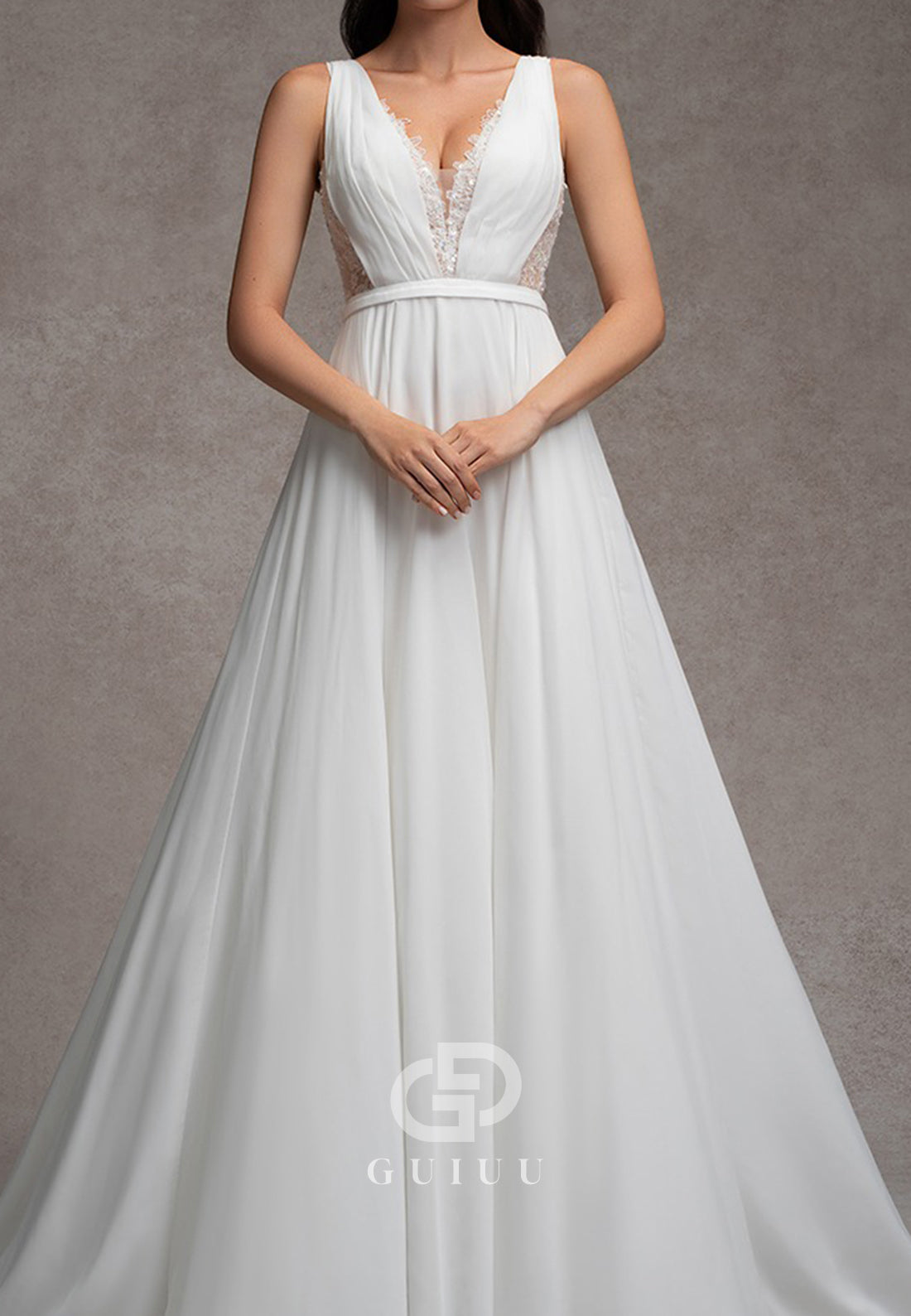 Spaghetti Straps V-Neck Lace Back A-Line Wedding Dress