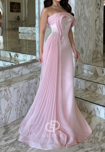 Blushing Pink Sleeveless Strapless Ruched Evening Dress