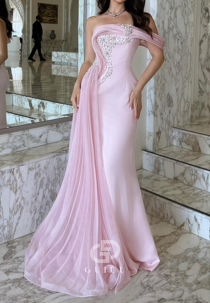 Blushing Pink Sleeveless Strapless Ruched Evening Dress