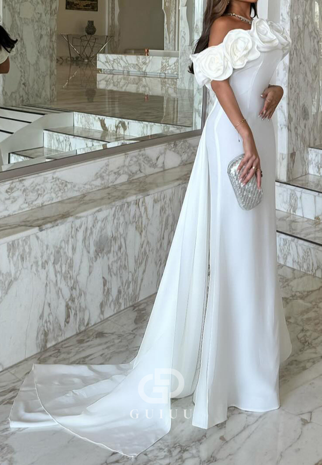 Simple A-Line Off-Shoulder Sleeveless Floral Appliques Evening Dress