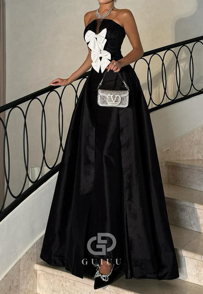 A-Line Strapless Sleeveless Bowknot Ruched Prom Dress