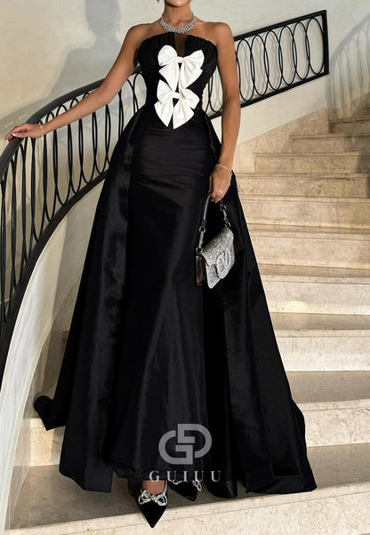 A-Line Strapless Sleeveless Bowknot Ruched Prom Dress